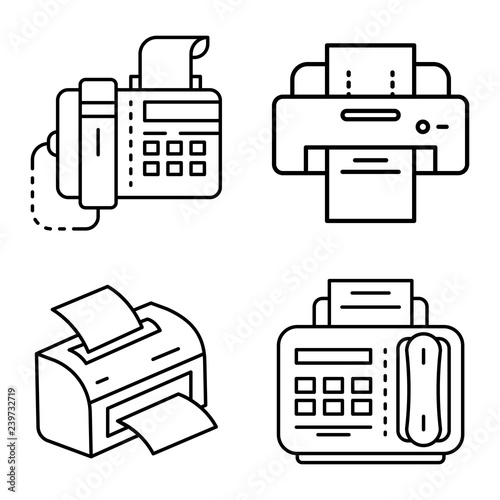 Fax icon set. Outline set of fax vector icons for web design isolated on white background