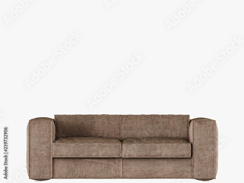 Soft sofa on white background front view 3d rendering