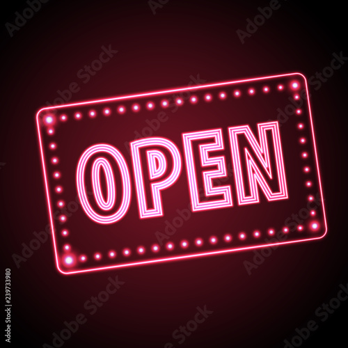 Neon sign open. Vintage electric signboard