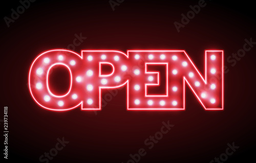 Neon sign open. Vintage electric signboard
