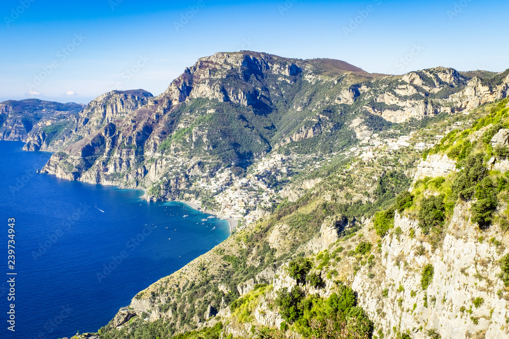 Amalfi Coast, Salerno. Landscape view of the coastline, sea and mountains