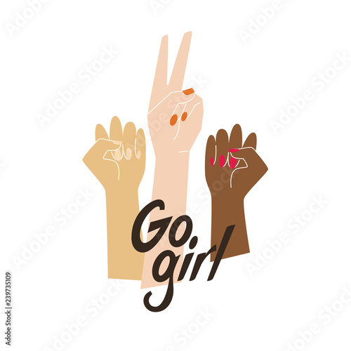 Go girl illustration with raised women hands