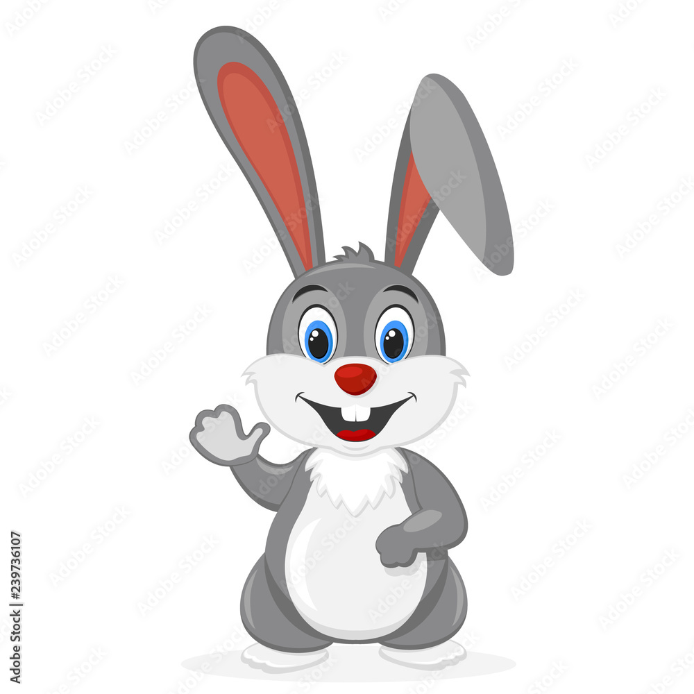 The grey hare smiles and waves his paw on a white. The grey hare smiles and waves his paw on a white.