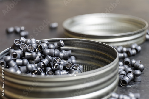 Valokuva Bullets for air guns. Photo bullets close-up.