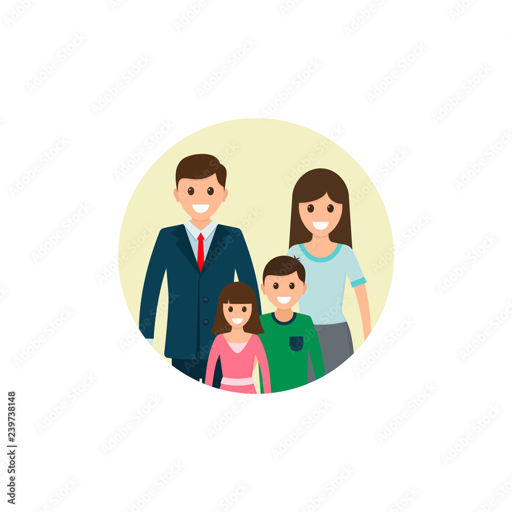 Family illustration logo. Father, mother, son and daughter together. Vector illustration of a flat design Family illustration logo. Father, mother, son and daughter together. Vector illustration of a flat design