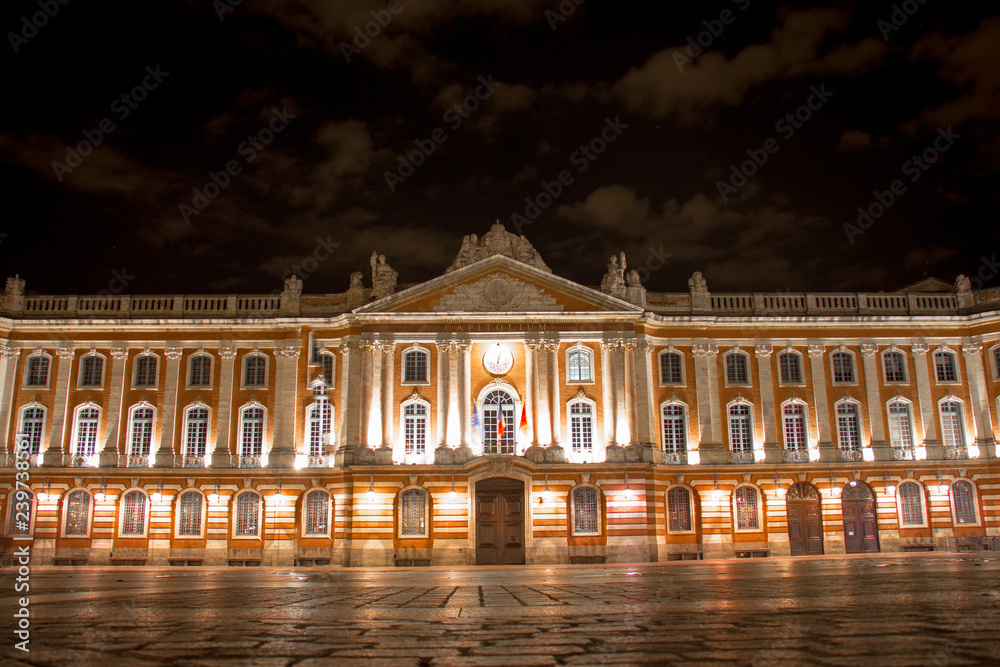 Obraz premium Capitol of Tolouse at night view