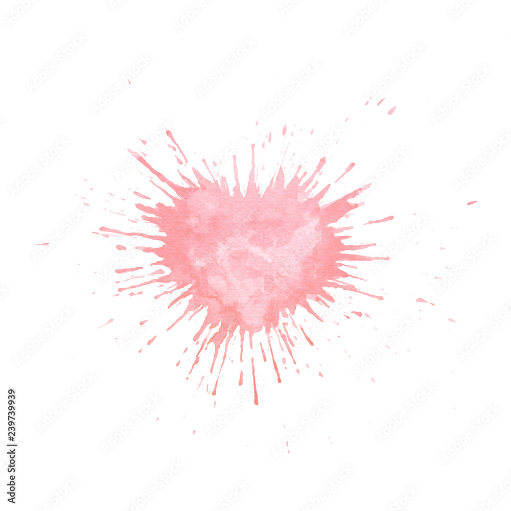 Hand painted watercolor splash texture in shape of heart. Pink paint blob isolated Hand painted watercolor splash texture in shape of heart. Pink paint blob isolated