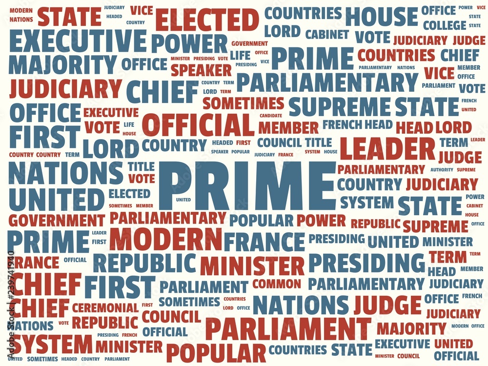 wordcloud with the main word prime and associated words, abstract illustration