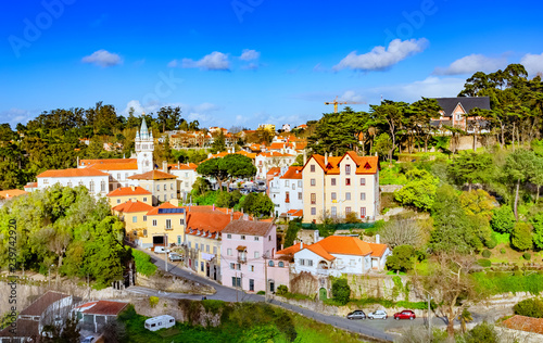 Cityscape over the old city of Sintra National Palace site in Portugal
