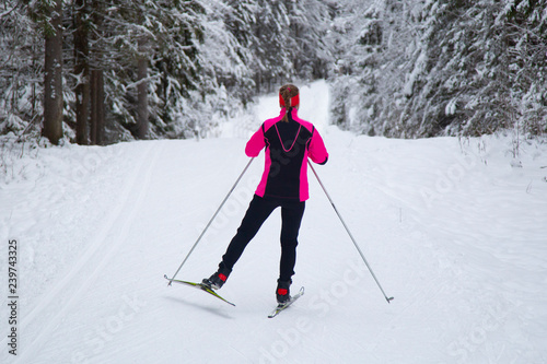 Cross-country skiing in winter 
