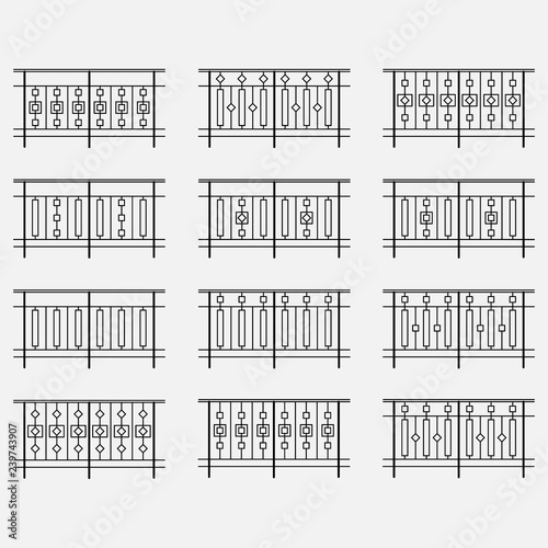 set of decorative fences, forged railing, wrought iron