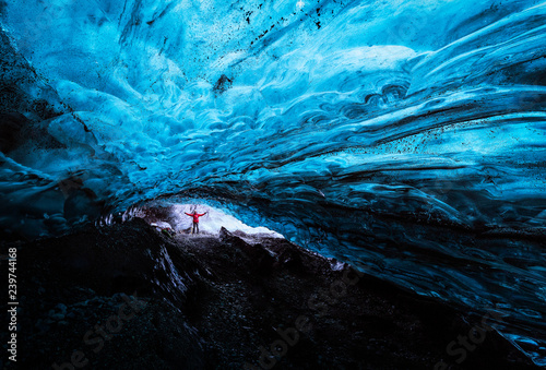 Blue ice cave in Vatnajokull glacier, Iceland photo