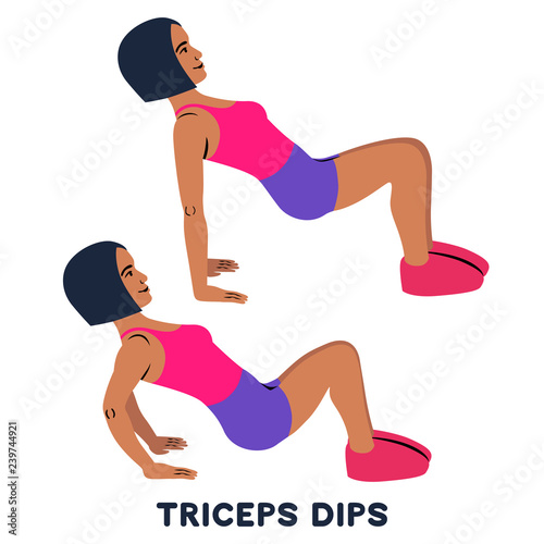 Triceps dips. Sport exersice. Silhouettes of woman doing exercise. Workout, training.