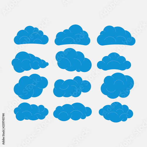 set of cloud signs, badges for weather forecast, flat style