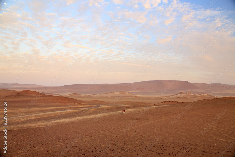 Fototapeta premium The desert in Paracas in Peru. Sun sea and sand