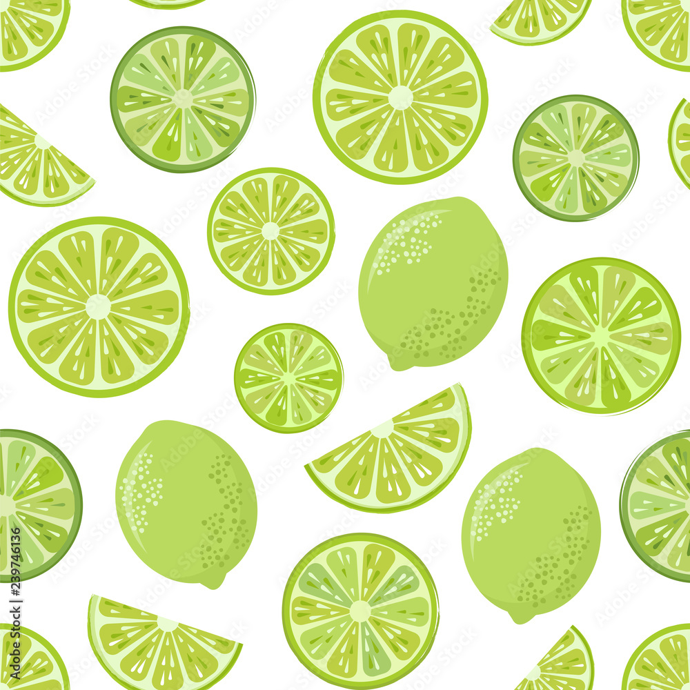 Seamless vector pattern with sliced limes.