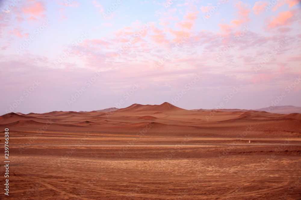 Fototapeta premium The desert in Paracas in Peru. Sun sea and sand