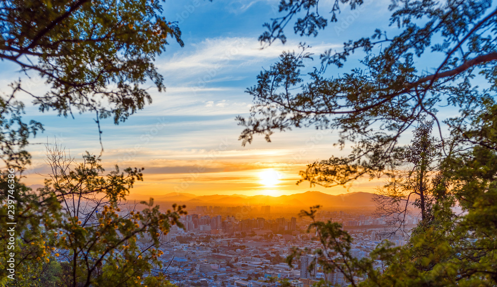 View of the city from the hill of San Cristobal, Santiago, Chile. Top view. With selective focus. View of the city from the hill of San Cristobal, Santiago, Chile. Top view. With selective focus.