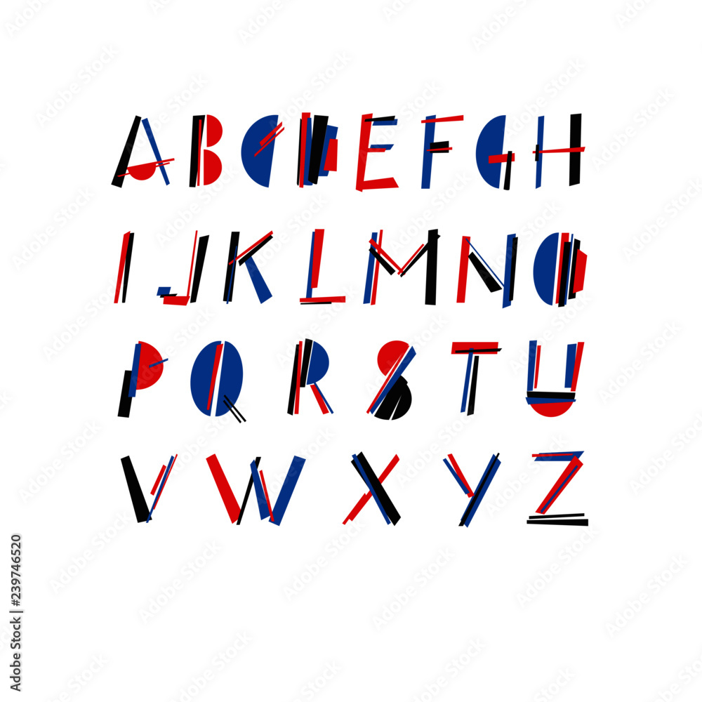 Obraz Hand drawn constructive font. Modern, design letters, display font. Alphabet letters, abc poster. Styling by Malevich