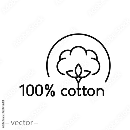 100% cotton icon, linear sign isolated on white background - editable stroke vector illustration eps10