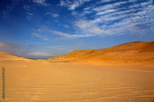 The desert in Paracas in Peru. Yta sea and sand
