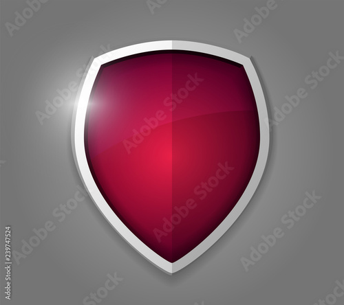 Dark red realistic shining shield icon. Defense, safety, privacy, security, safeguard or antivirus concept. Vector illustration