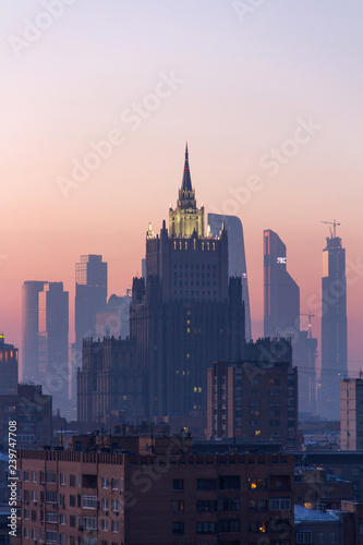 Skyskraper sunset in Moscow