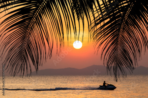 Summer tropical background. Sunset at the Ocean © EwaStudio