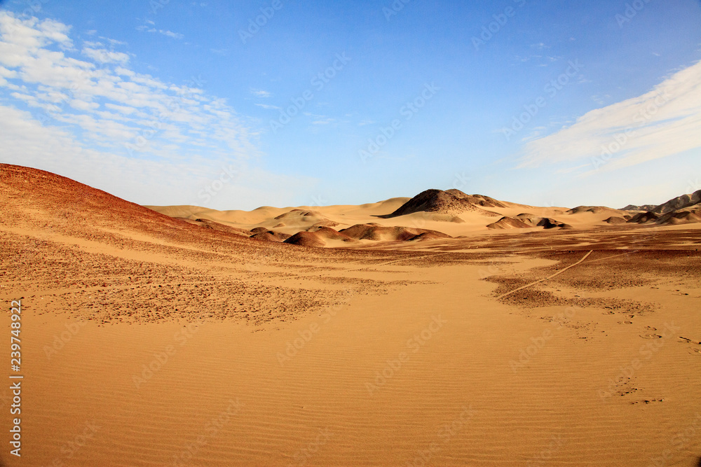 The desert in Paracas in Peru. Sun sea and sand