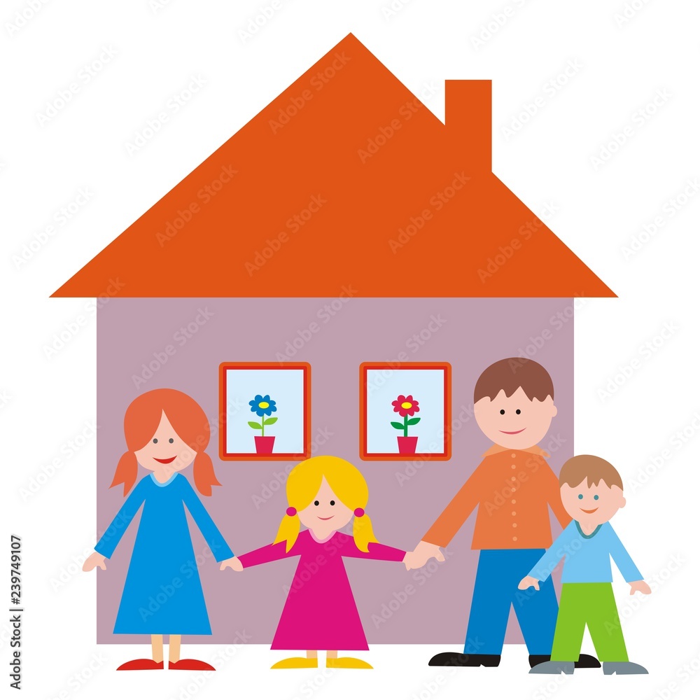 Family and house, vector illustration