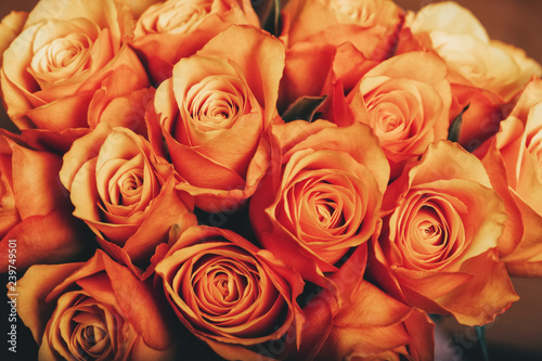 Beautiful bouquet of orange roses  close up image
