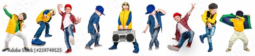 The boys in the style of Hip-Hop . Children's fashion.