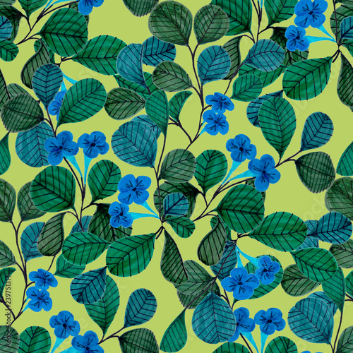 Seamless pattern with hand drawn flowers and berries.