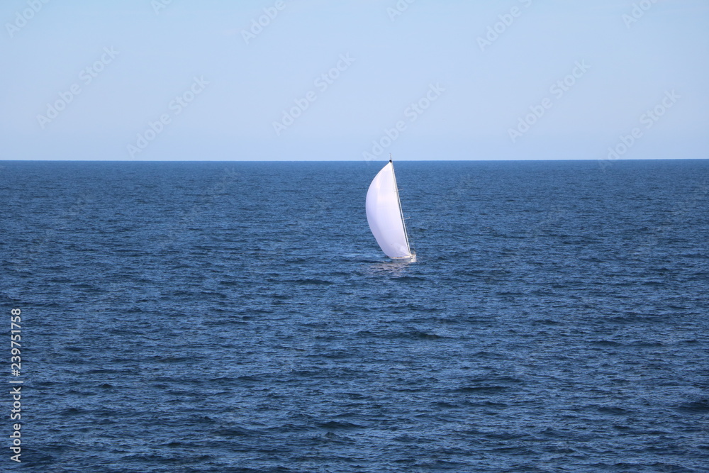 White Sailboat between Germany and Sweden in Baltic Sea