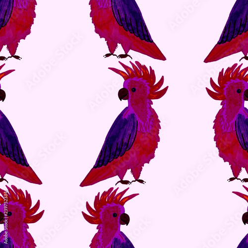 Tropical birds seamless pattern. Beautiful cartoon pattern with colorful parr...