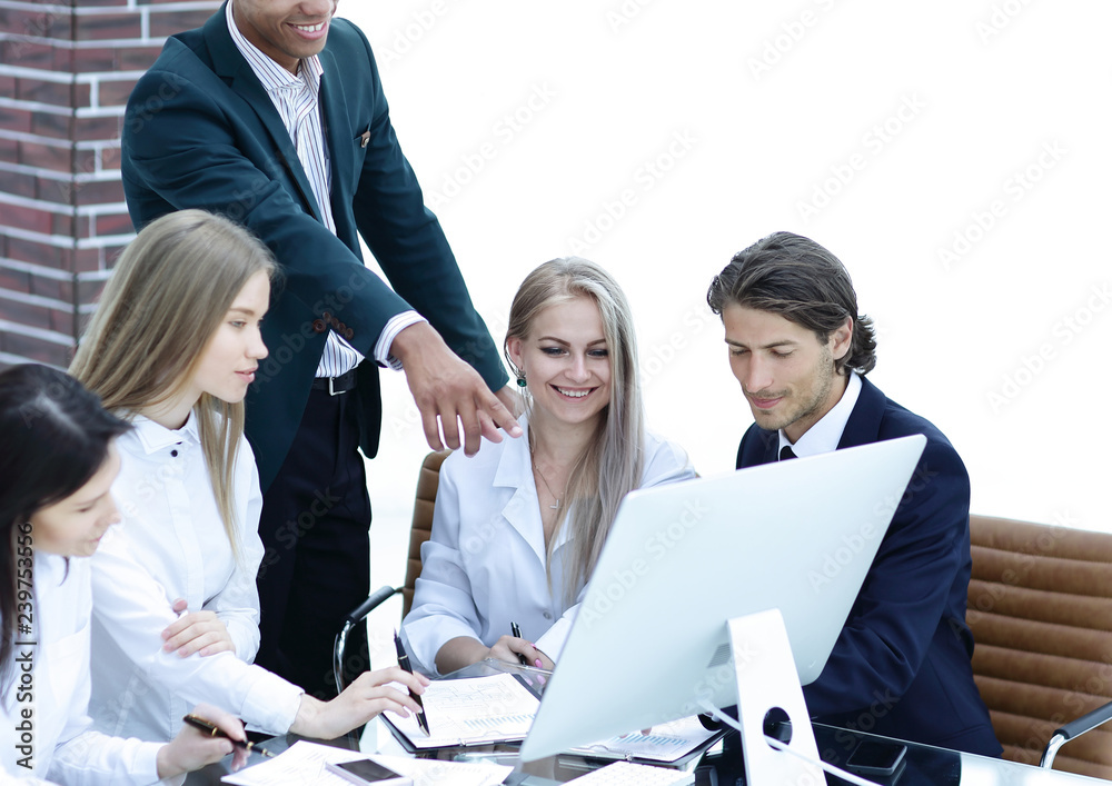 Fototapeta premium business team discussing business issues in a modern office