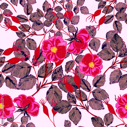 Floral seamless pattern with hand drawn wild roses.