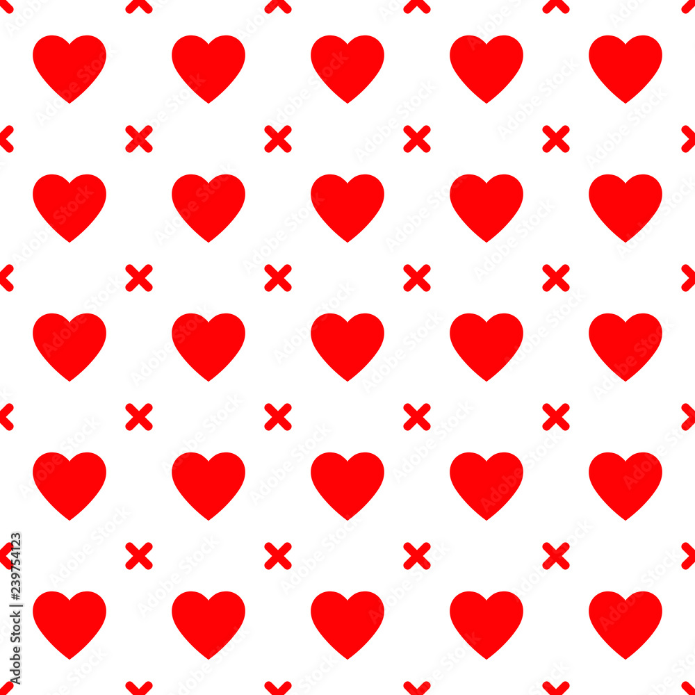 Heart seamless pattern, endless texture. Red hearts on white background, vector illustration. Valentine's Day Pattern. Anniversary, Birthday. Love. Sweet Moment. Wedding.