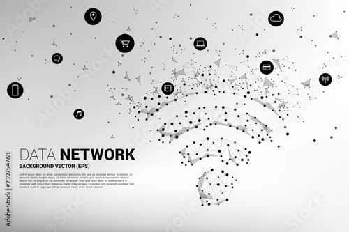 Vector dot connect line mobile data signage with functional icon. Concept for data transfer of mobile and wi-fi data network.