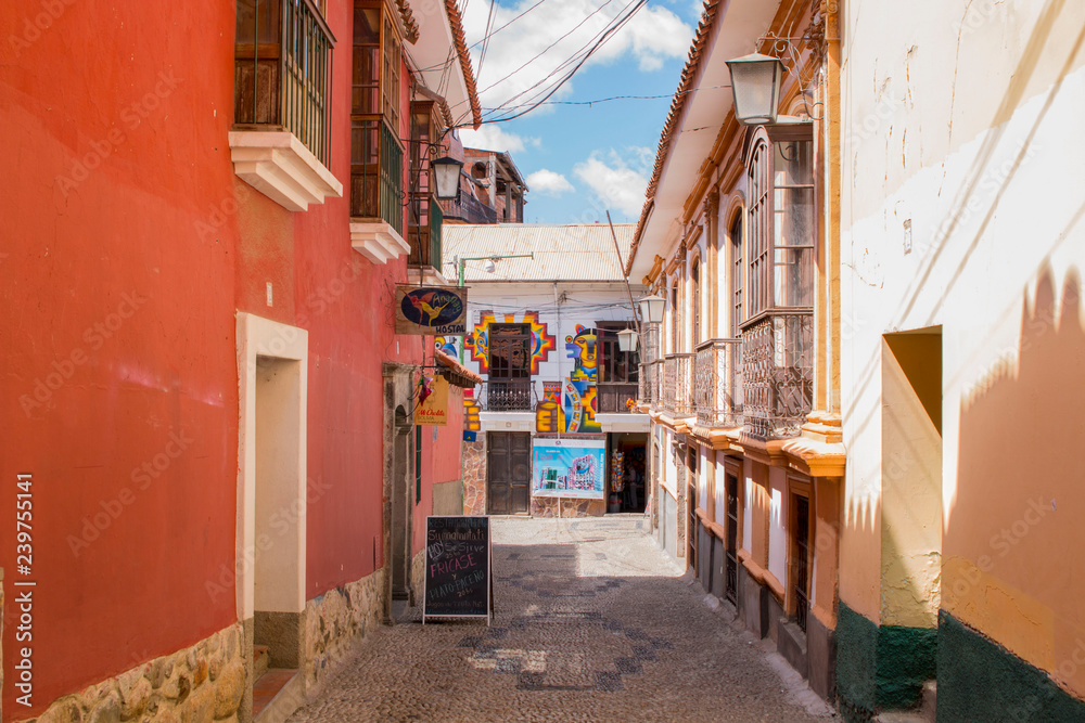  LA PAZ, BOLIVIA DEC 2018: Jaen Street in La Paz, Bolivia city center