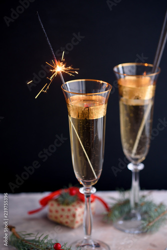 Two glass champagne glasses.Two beautiful glass champagne glasses on New Year's Eve.