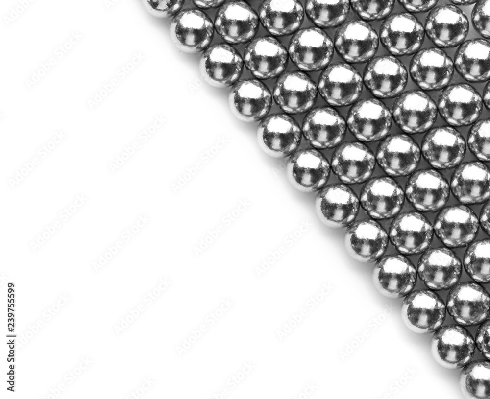 Metal magnetic balls isolated on white, top view. Space for text Metal magnetic balls isolated on white, top view. Space for text