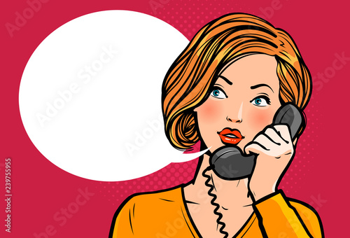 Girl or young woman talking on the phone. Telephone conversation. Vector illustration