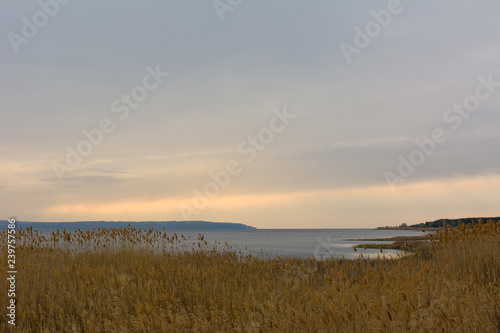 Cloudy sky over the river in the spring