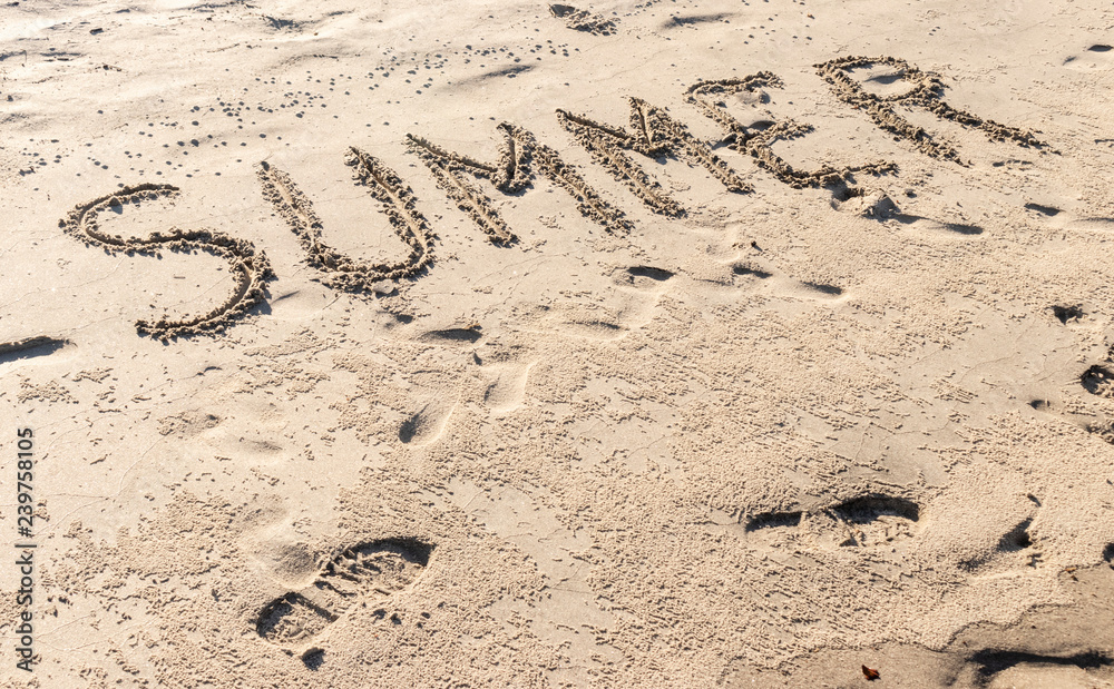 Fototapeta premium summer written in the sand of the beach