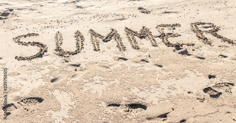 Fototapeta premium summer written in the sand of the beach