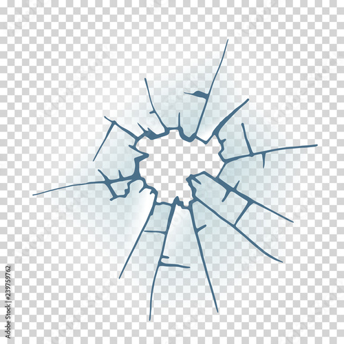 Broken window glass. Realistic daylight design vector illustration.
