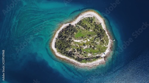Flight over small island in Brijuni islands, Croatia. photo
