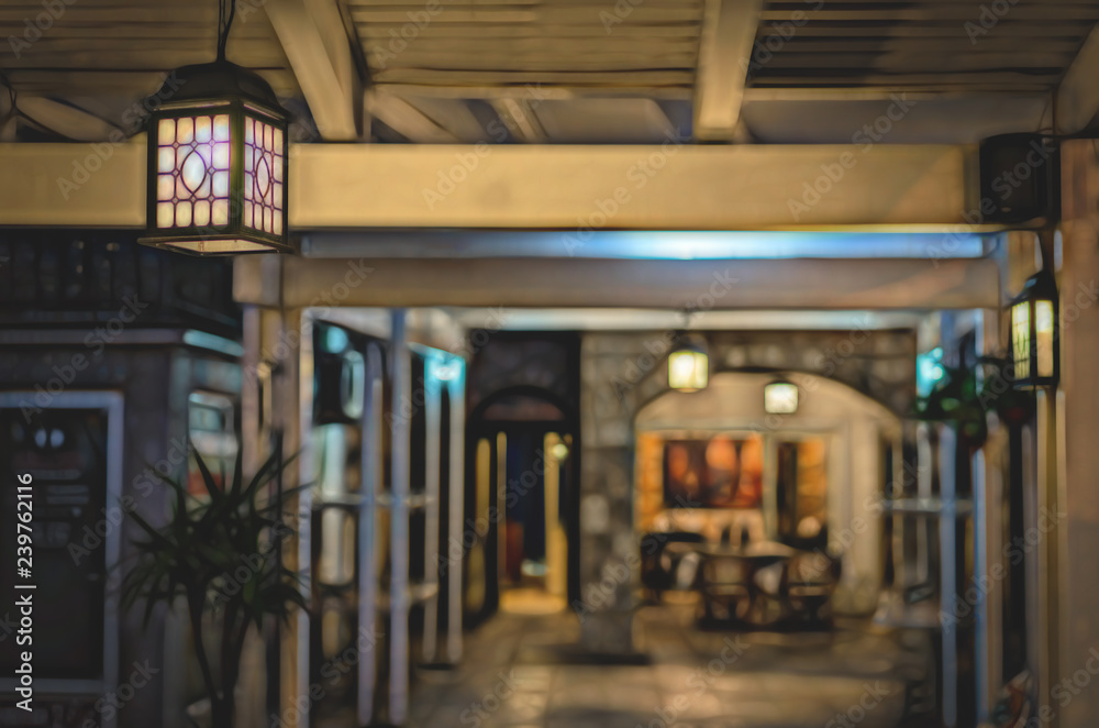 Small restaurant lit in the evening