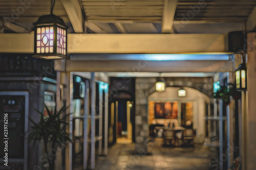 Obraz na płótnie Small restaurant lit in the evening w salonie